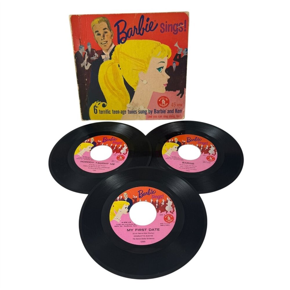 Barbie Sings Book with 3 45rpm Records and Lyrics Mattel 6 Songs Vintage 1961